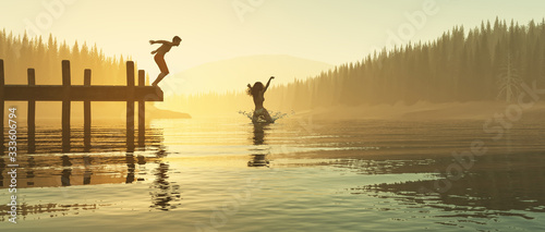 jumping into the lake photo