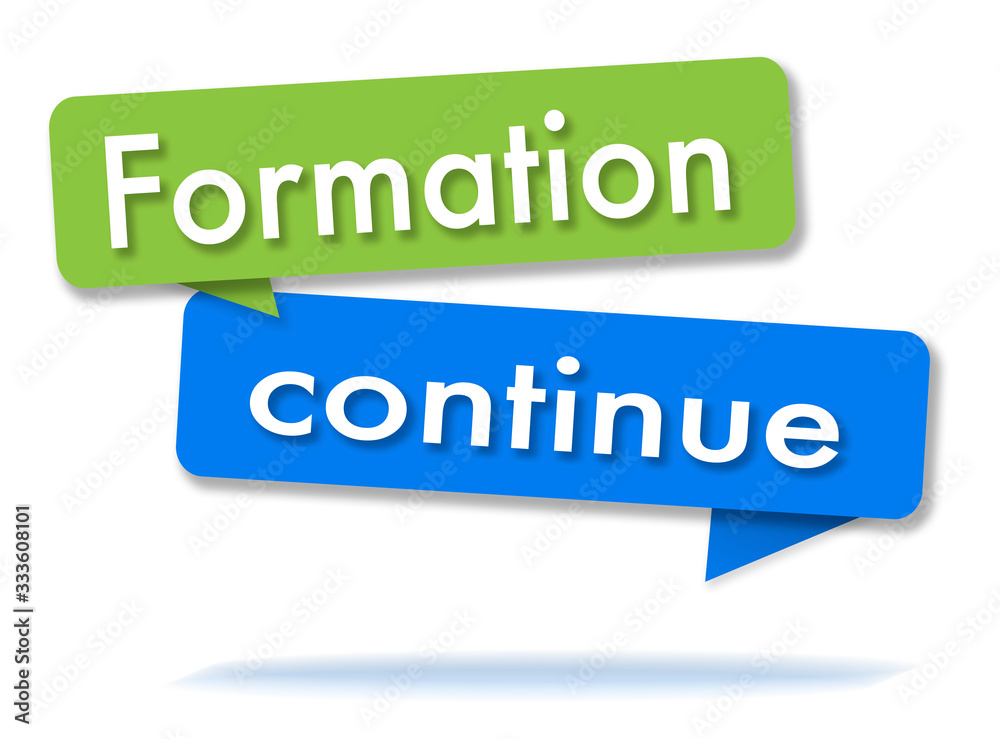 Continuing education in colored speech bubbles and french language Continuing education in colored speech bubbles and french language