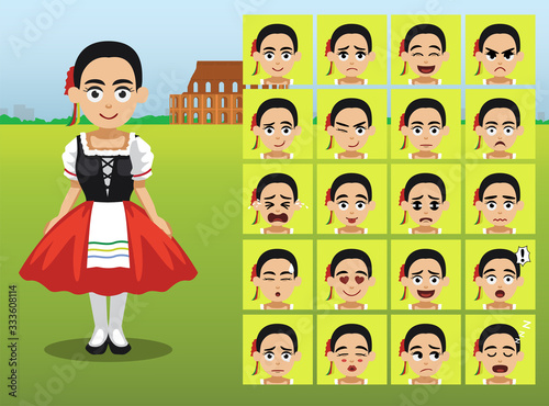 Traditional Costumes Italian Girl Cartoon Emotions Faces-01