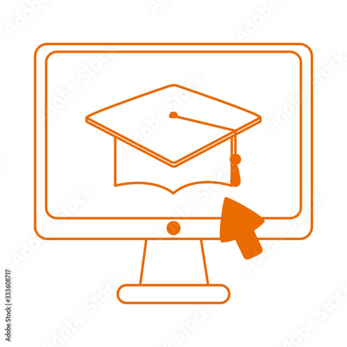 computer click graduation hat home education line color style icon
