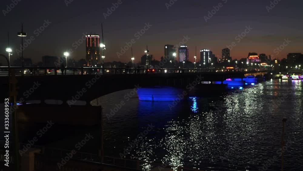 Cairo city skyline and Qasr El Nil bridge at night Cairo city skyline and Qasr El Nil bridge at night