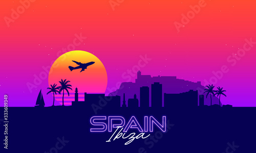 Ibiza Spain Skyline Landscape Synthwave 