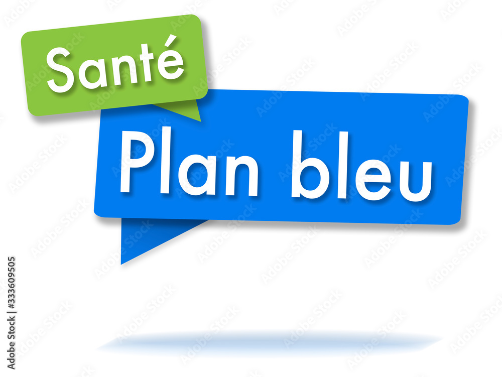 Blue plan in colored speech bubbles and french language Blue plan in colored speech bubbles and french language