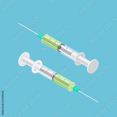 Isometric plastic syringe syringe icon in different angle