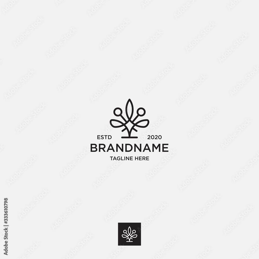 Flower logo with line art, tree logo - vector