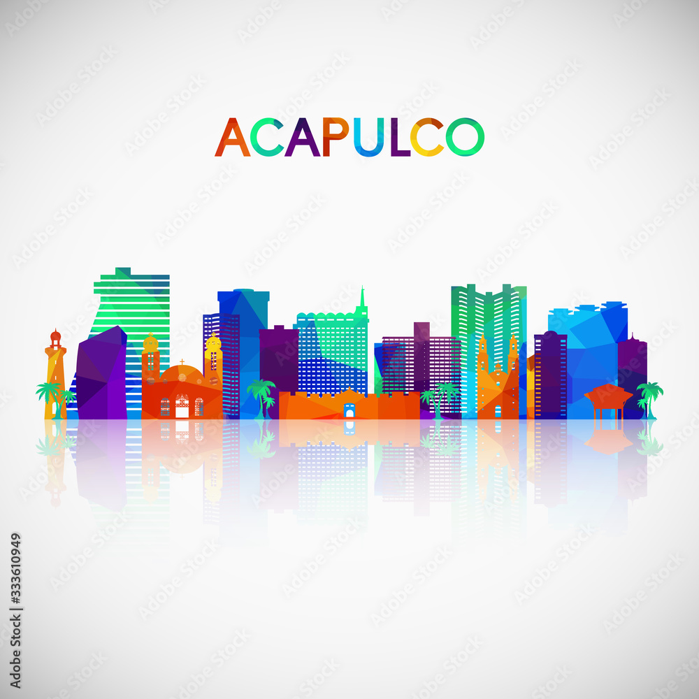 Acapulco skyline silhouette in colorful geometric style. Symbol for your design. Vector illustration.