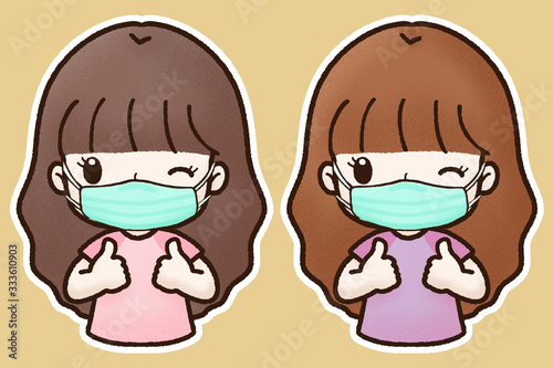 cute cartoon wearing protective mask. photo