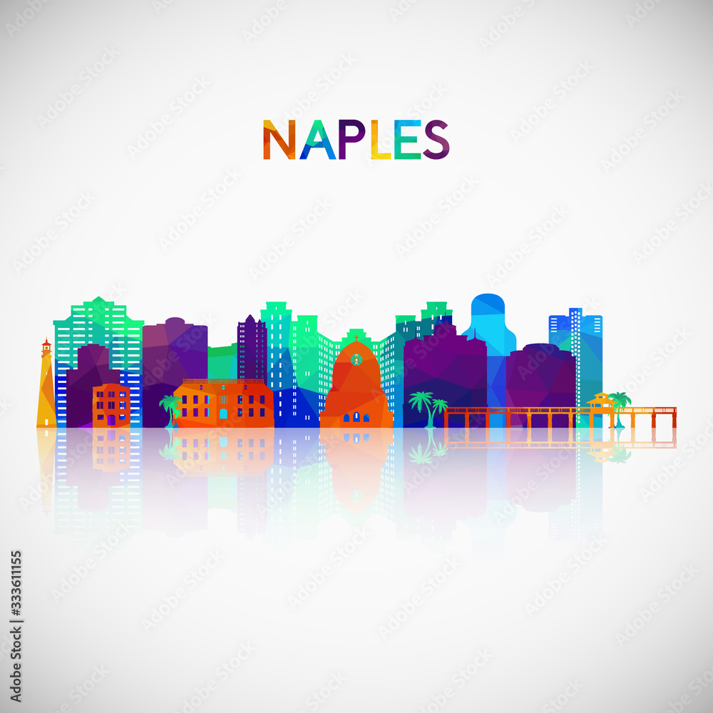 Naples skyline silhouette in colorful geometric style. Symbol for your design. Vector illustration.