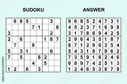 Vector sudoku with answer 344. Puzzle game with numbers.