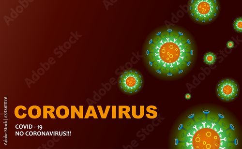 Dark composition with green silhouettes of elements of coronavirus, prevention of viral infections. Composition of Asian flu
