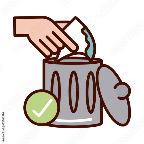 throw away the cleaning papers, prevent spread of covid19 line and file icon