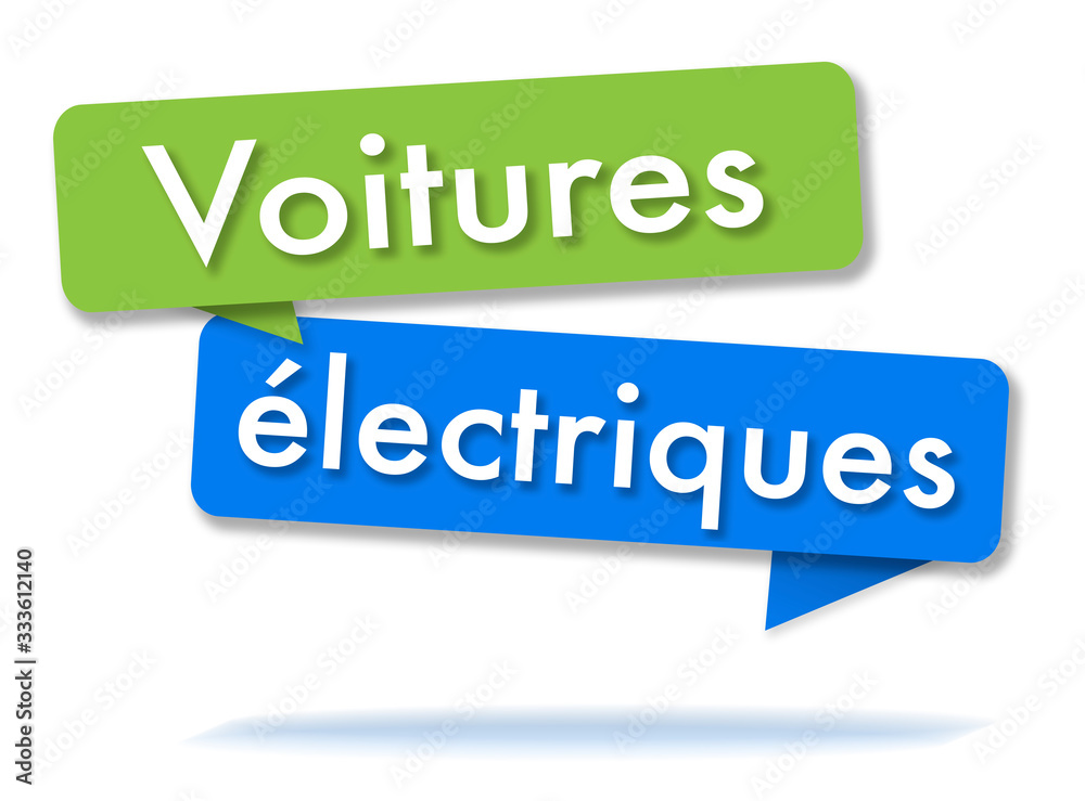 Electric cars in colored speech bubbles and french language Electric cars in colored speech bubbles and french language