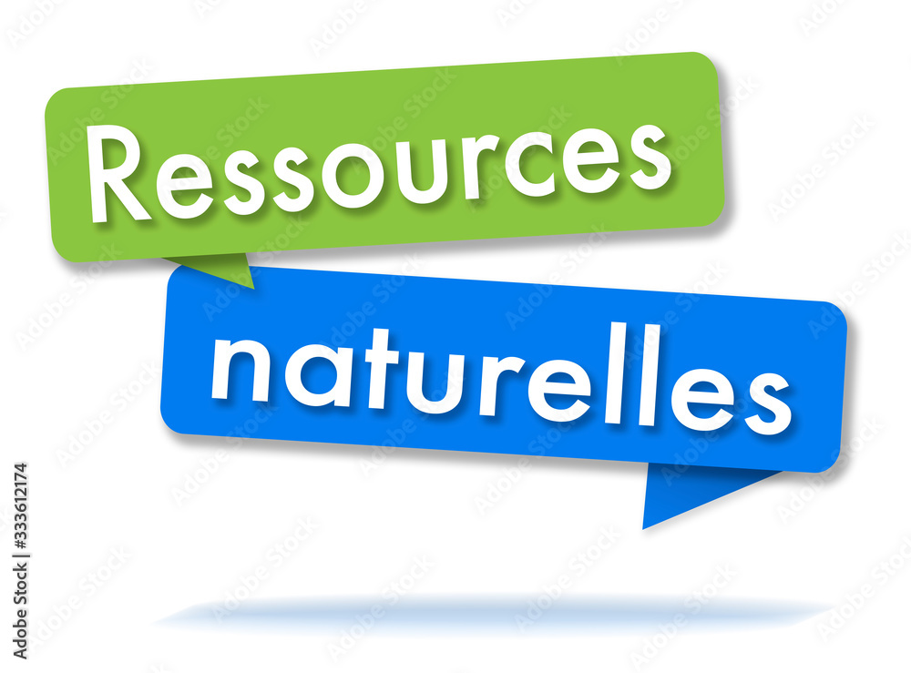 Natural resources in colored speech bubbles and french language Natural resources in colored speech bubbles and french language