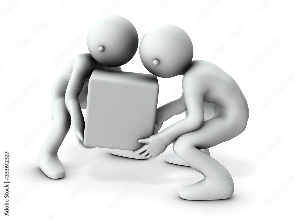 協力して荷物を運ぶ二人の人物 協力して荷物を運ぶ二人の人物
