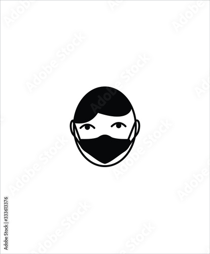 pollution flat icon,man with mask flat design icon.