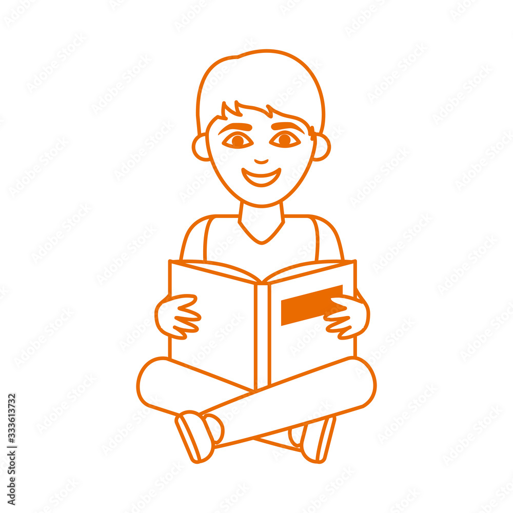 teen with open book sitting reading home education line color style icon teen with open book sitting reading home education line color style icon