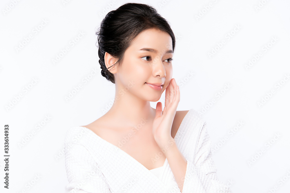 Beautiful Young Asian Woman with Clean Fresh Skin. Face care, Facial treatment, Cosmetology, beauty and healthy skin and cosmetic concept, woman beauty skin isolated on white background Beautiful Young Asian Woman with Clean Fresh Skin. Face care, Facial treatment, Cosmetology, beauty and healthy skin and cosmetic concept, woman beauty skin isolated on white background