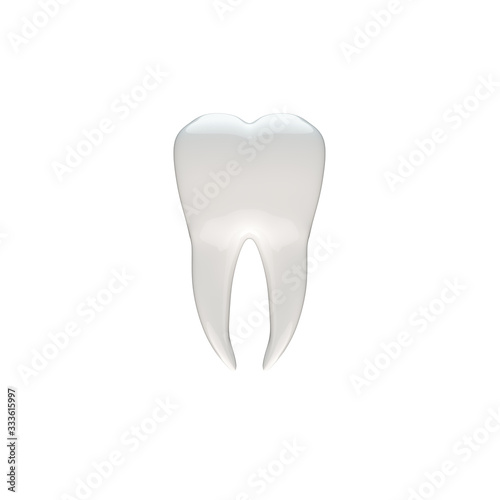 Molar tooth with roots on a white background