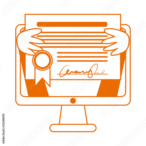 student with diploma in computer home education line color style icon