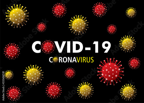 Inscription COVID-19 on black background. Coronavirus disease named COVID