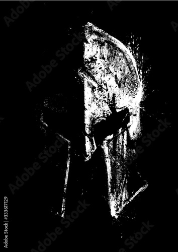 Spartan helmet broken by endless battles, a lot of scratches here and there, deep and not very. The helmet is lit from the side so that only half is visible. 2d