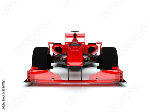 Formula 1 (f1) red gloss racing car on a white background viewed from the front