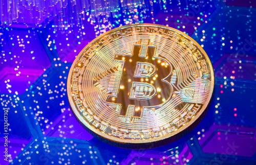 Wallpaper Mural Bitcoin digital currency or Virtual money on fiber optic,Block chain technology composition Torontodigital.ca