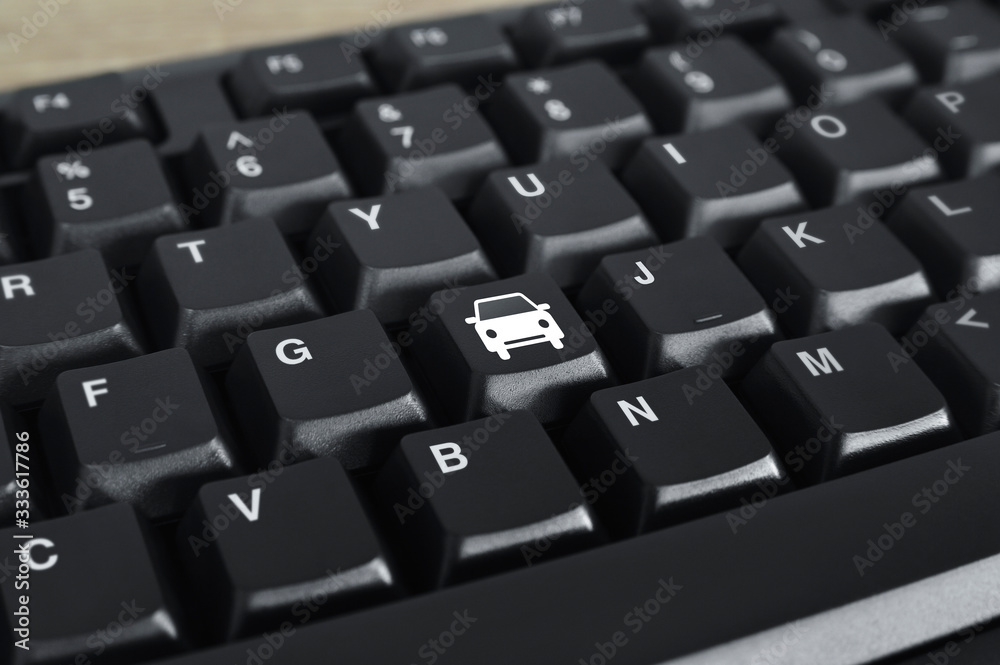 Taxi car flat icon on black computer keyboard button, Business transportation service online concept Taxi car flat icon on black computer keyboard button, Business transportation service online concept