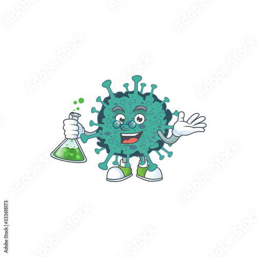 Critical coronavirus brainy Professor Cartoon design grasp a glass tube