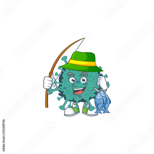 Cartoon character of funny Fishing critical coronavirus
