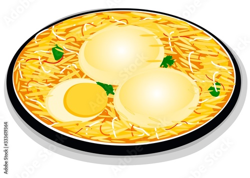 Egg biryani Indian traditional Food Dish Vector