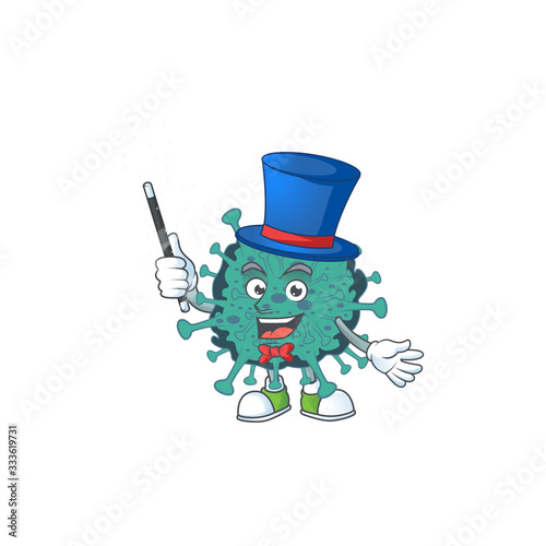Charming critical coronavirus cartoon design performance as a Magician style