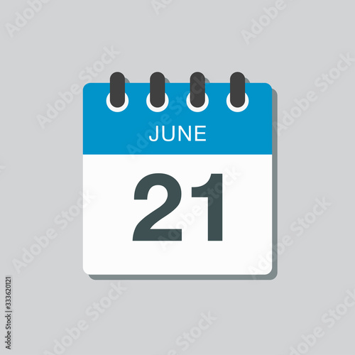 Icon calendar day 21 June, summer days of the year