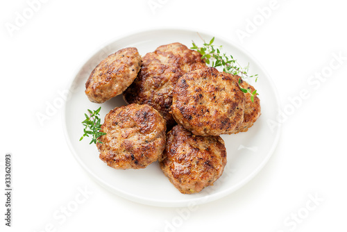 Juicy delicious turkey meat cutlets isolated on white background