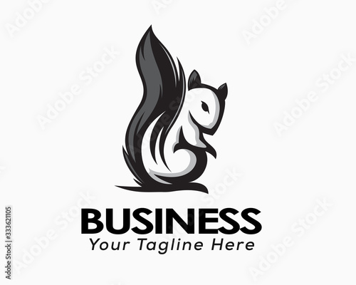Simple drawing art squirrel with big tail look back logo design inspiration