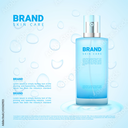 Skin cleansing cosmetics ads with drop water background