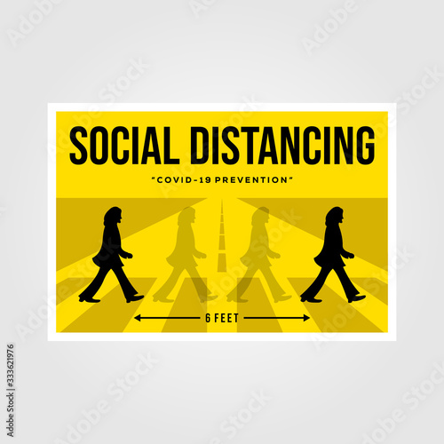 Banten, Indonesia, 27 March 2019: minimalist social distancing flat vector poster illustration design, the beatles inspiration photo