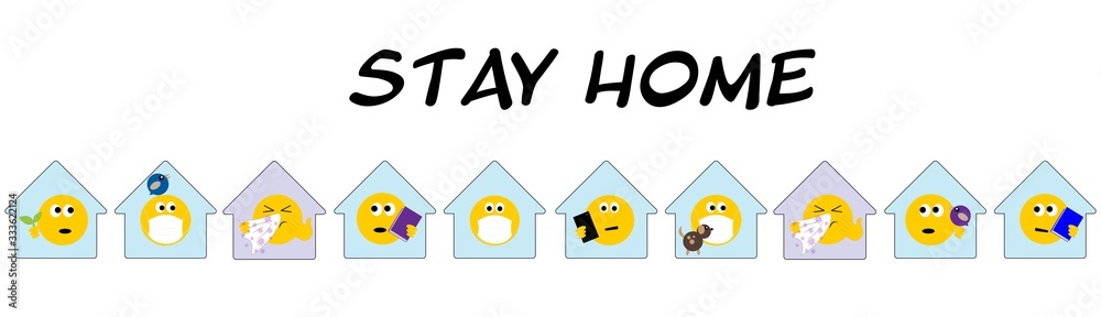 Fototapeta premium group of houses with emojis staying home, Stay Home text, Coronavirus, covid19, youth concept