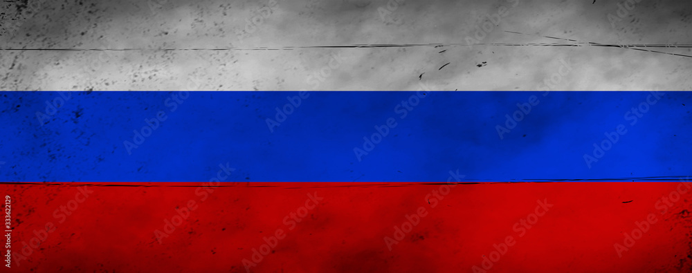 Vintage old flag of Russia. Art texture painted Russian national flag. Design element.