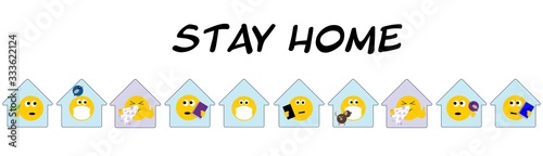group of houses with emojis staying home, Stay Home text, Coronavirus, covid19, youth concept © HollyHarry