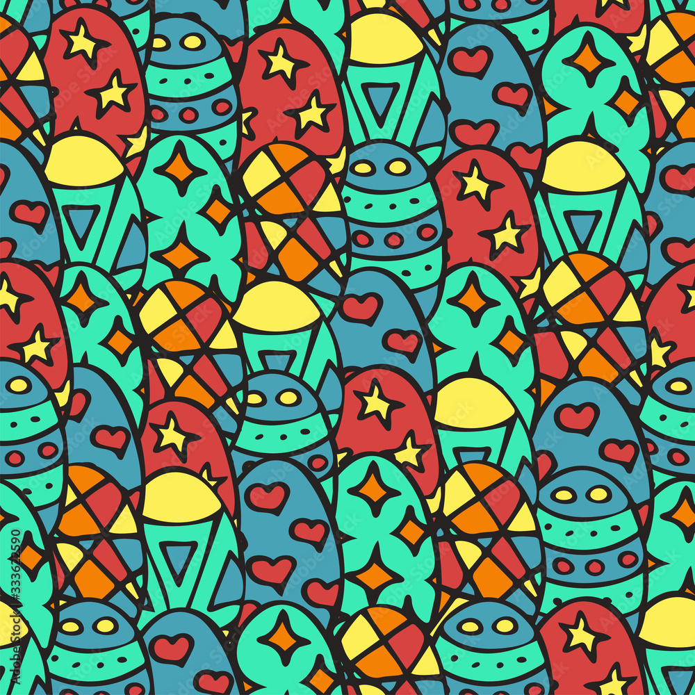 Obraz premium Hand drawn pattern with easter eggs. Doodle. Vector illustration. EPS 10