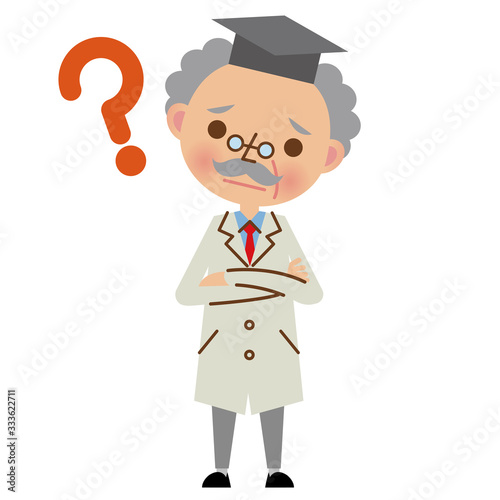 腕組みして悩んでいる博士・学者