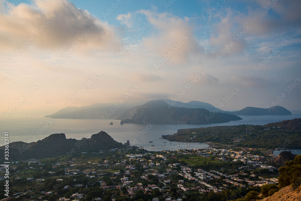 panoramic view of the wonderful active volcano on the island of Vulcano