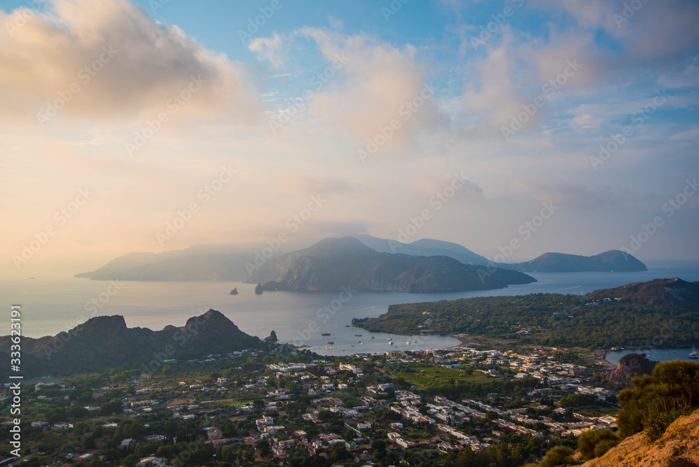 panoramic view of the wonderful active volcano on the island of Vulcano