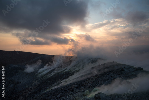 Panoramic views of the upper sunsets of the volcano island volcano Italy