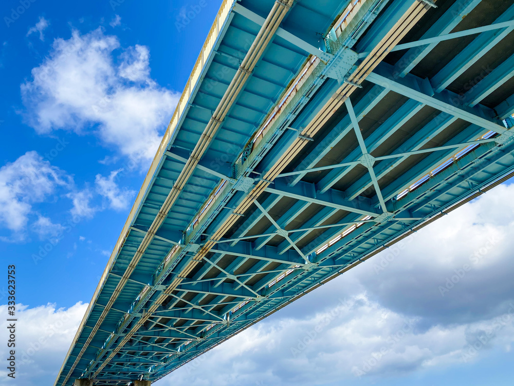 Underside of girder of steel bridge. Underside of girder of steel bridge.
