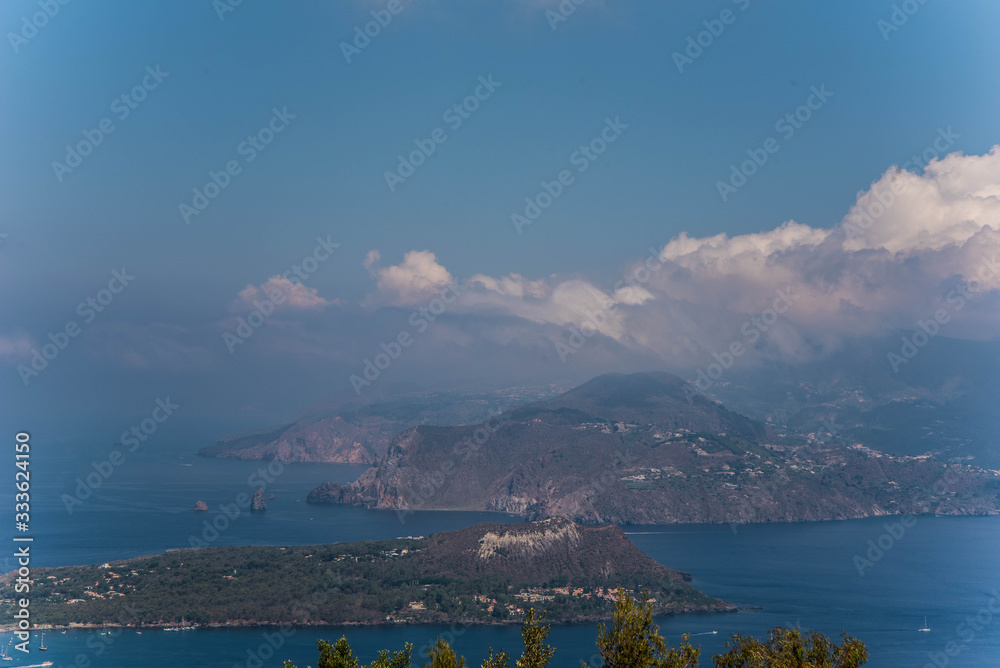 panoramic view of the wonderful active volcano on the island of Vulcano