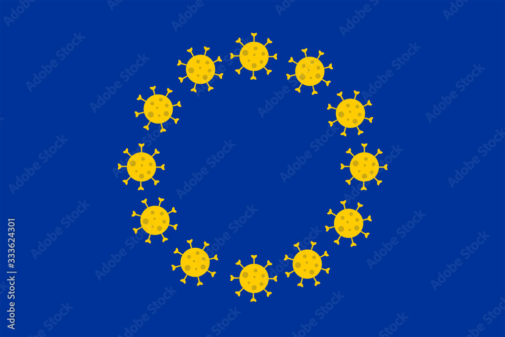 EU Flag with Covid-19 virus 