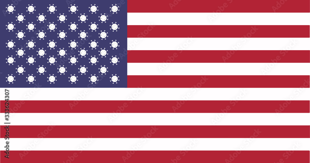 USA Flag with Covid-19 virus USA Flag with Covid-19 virus