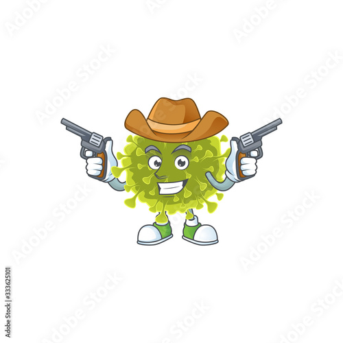 Cool cowboy cartoon design of global coronavirus outbreak holding guns